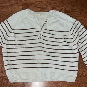 Sezane Léontine Jumper Knitwear in Ecru and Camel Stripes Size Medium